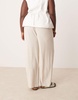 ASOS DESIGN Curve relaxed straight leg pants with linen in stone