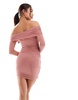 Bershka bardot mini dress with ruched detail in baby pink