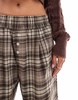 Bershka button front pull on wide leg pants in brown plaid