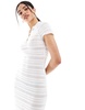 Bershka ribbed knit polo maxi dress in ecru