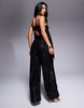 ASOS DESIGN sequin bandeau wide leg jumpsuit with draped back detailing in black