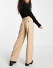 Bershka Petite wide leg slouchy dad tailored pants in camel