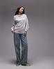 Free People stitch detail relaxed waffle henley sweatshirt in heather gray
