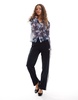 Monki long sleeve sheer collar shirt in blue star print