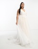 ASOS DESIGN Curve Sienna bead and embroidered plunge bodice wedding dress with lace underlay in ivory