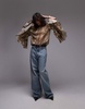 Mango snake print ruffle sleeve blouse in brown