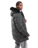 Brave Soul padded parka jacket with faux fur hood in charcoal gray
