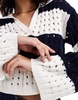 Miss Selfridge striped open stitch crochet long sleeve polo sweater