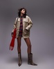 Topshop denim barn jacket with cord collar in beige