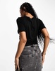Pieces ruched side T-shirt in black