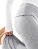 Bershka fold over waistband soft touch flared pants in gray