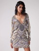 ASOS DESIGN embellished batwing mini dress in stone