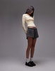 Topshop rib curve hem long sleeve tee in washed lemon