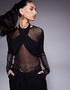 ASOS DESIGN long sleeve top with ruched halterneck detail in black