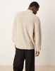 ASOS DESIGN knitted oversized fisherman rib zip through in oatmeal twist