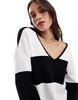 4th & Reckless v neck oversized sweater in black and white stripe - part of a set