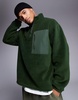 ASOS DESIGN oversized quarter zip fleece sweatshirt in dark green with chest pocket