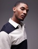Mango rugby polo shirt in navy & white stripe
