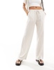 Stradivarius linen-look pull-on pants in beige stripe - part of a set