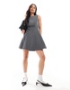 Bershka pleated tailored mini dress in gray