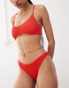 Weekday Ava crinkle Brazilian bikini bottoms in red - Exclusive to ASOS