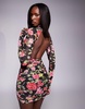 AFRM Lavina long sleeve backless mini dress in wallpaper rose print