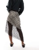 ASOS DESIGN satin lace mix asymmetric maxi skirt in leopard print