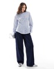 ASOS DESIGN poplin collarless cinch waist shirt in stripe