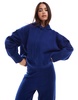 ASOS DESIGN knit compact cropped hoodie in navy - part of a set