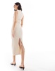 Bershka textured high neck maxi dress in sand