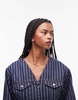 Topshop red stripe cinched denim shirt in indigo
