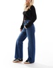 Bershka Petite high waisted 90s wide leg jeans in dark wash