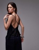 Topshop double strap satin camisole top with ruffle in black