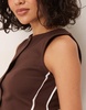 ASOS DESIGN crew neck button up top with contrast piping in brown - part of a set