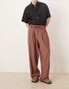 ASOS DESIGN loose fit smart pants with wide waistband and elasticated waist in brown