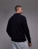ARKET wool blend chunky ribbed sweater with half zip funnel neck in blue