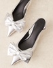 ASOS DESIGN Wide Fit Secret bow slingback kitten heeled shoes in silver