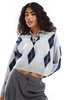 Bershka argyle checked polo neck sweater in gray
