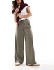 ASOS DESIGN tailored tie waist wide leg pants with pleat detail in brushed khaki