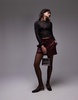 Mango embellished mesh long sleeve top in black