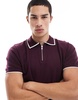 Brave Soul knit polo shirt with contrast tipping in burgundy