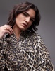 Mango leopard print denim jacket in brown