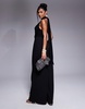 ASOS DESIGN fabric mix wide leg jumpsuit with tie cowl neck in black