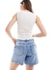 ASOS DESIGN linen look shirred slash neck top in white