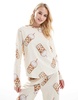 ASOS DESIGN Tall Iced coffee long sleeve top and pants pajama set in beige