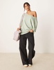 ASOS DESIGN slouchy off the shoulder oversized tee in washed sage