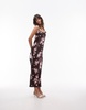 Topshop cowl slip midi dress in burgundy floral print