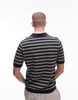 ARKET cotton linen knitted shirt sleeve polo shirt in stripes