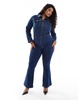 ASOS DESIGN Curve long sleeve stretch 70's jumpsuit in dark blue