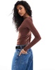 Brave Soul long sleeve slinky top in chocolate brown